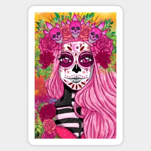 Pink Queen Sugar Skull bloom Sticker